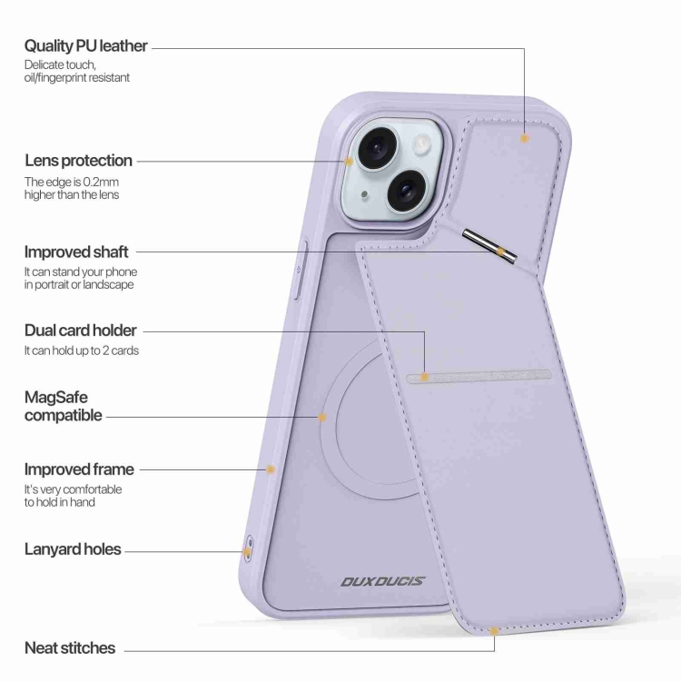 For iPhone 15 Plus DUX DUCIS Rafi II Series MagSafe Magnetic Holder RFID Phone Case(Purple) For iPhone 15 Plus DUX DUCIS Rafi II Series MagSafe Magnetic Holder RFID Phone Case(Purple)