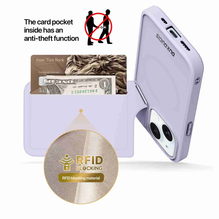 For iPhone 15 Plus DUX DUCIS Rafi II Series MagSafe Magnetic Holder RFID Phone Case(Purple) For iPhone 15 Plus DUX DUCIS Rafi II Series MagSafe Magnetic Holder RFID Phone Case(Purple)