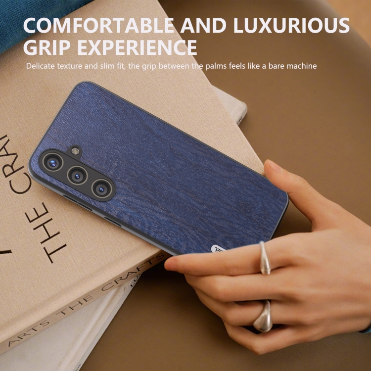 For Samsung Galaxy S24 5G ABEEL Wood Texture PU Phone Case(Blue) For Samsung Galaxy S24 5G ABEEL Wood Texture PU Phone Case(Blue)