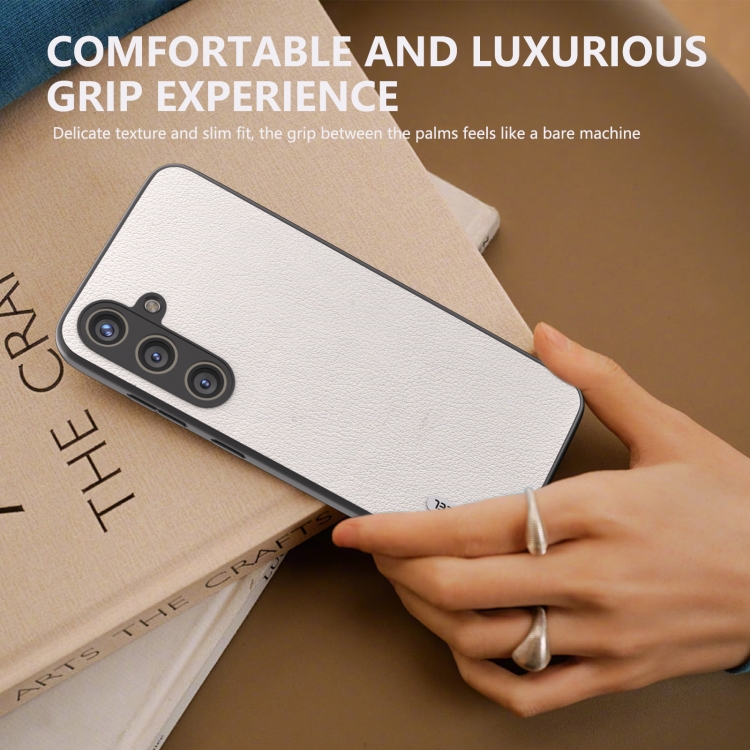 For Samsung Galaxy S24 5G ABEEL Genuine Leather Wave Black Edge Phone Case(Grey) For Samsung Galaxy S24 5G ABEEL Genuine Leather Wave Black Edge Phone Case(Grey)
