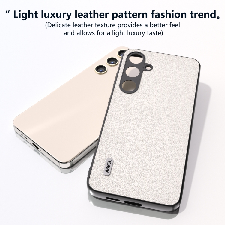 For Samsung Galaxy S24 5G ABEEL Genuine Leather Wave Black Edge Phone Case(Grey) For Samsung Galaxy S24 5G ABEEL Genuine Leather Wave Black Edge Phone Case(Grey)
