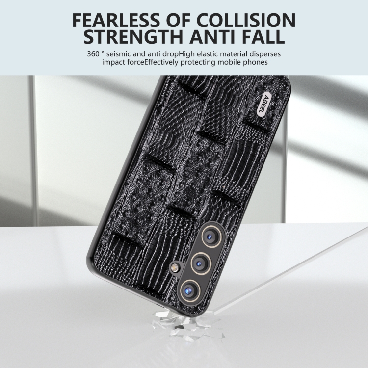 For Samsung Galaxy S24+ 5G ABEEL Genuine Leather Mahjong Texture Series Phone Case(Black)