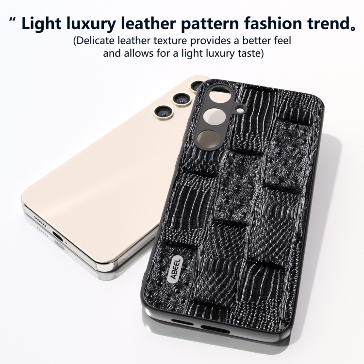 For Samsung Galaxy S24+ 5G ABEEL Genuine Leather Mahjong Texture Series Phone Case(Black)