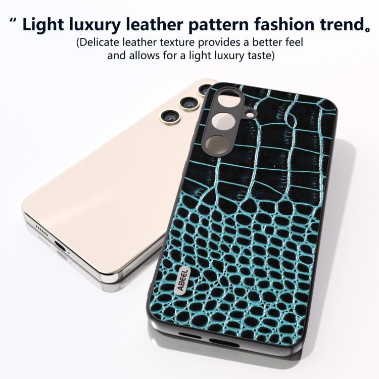For Samsung Galaxy S24+ 5G ABEEL Genuine Leather Crocodile Pattern Phone Case(Blue) For Samsung Galaxy S24+ 5G ABEEL Genuine Leather Crocodile Pattern Phone Case(Blue)
