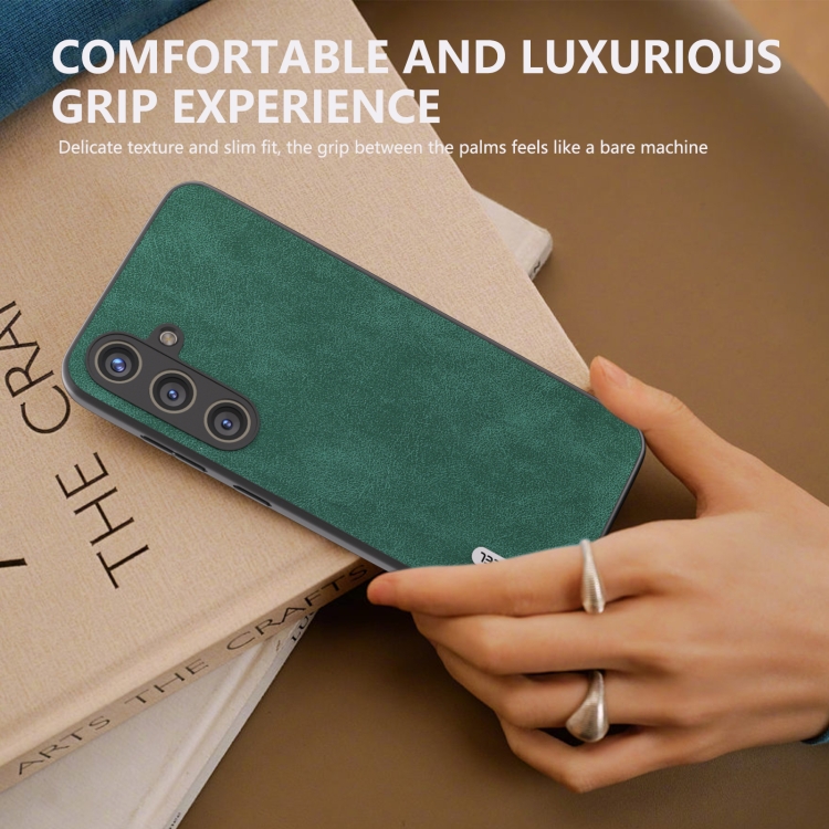 For Samsung Galaxy S24+ 5G ABEEL Elegant Series PU Leather Black Edge Phone Case(Green)