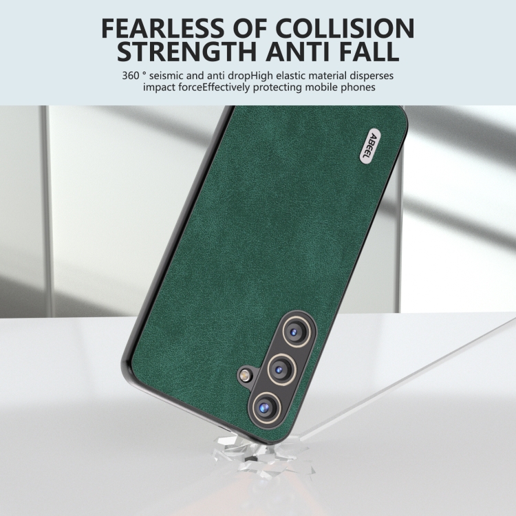 For Samsung Galaxy S24+ 5G ABEEL Elegant Series PU Leather Black Edge Phone Case(Green)