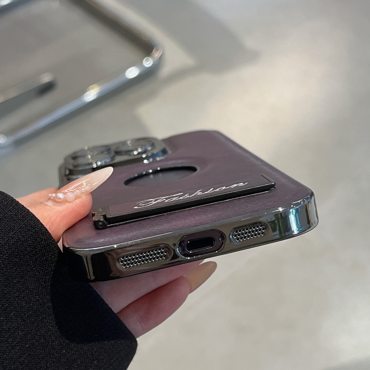 For iPhone 13 Pro Y3 Electroplated Fine Hole Leather Phone Case with Holder(Dark Purple) For iPhone 13 Pro Y3 Electroplated Fine Hole Leather Phone Case with Holder(Dark Purple)