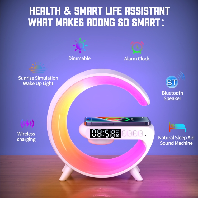G69 G Shape Smart Bluetooth Speaker Support Wireless Charger & Alarm Clock & Wake-up Light, Without APP(White) G69 G Shape Smart Bluetooth Speaker Support Wireless Charger & Alarm Clock & Wake-up Light, Without APP(White)
