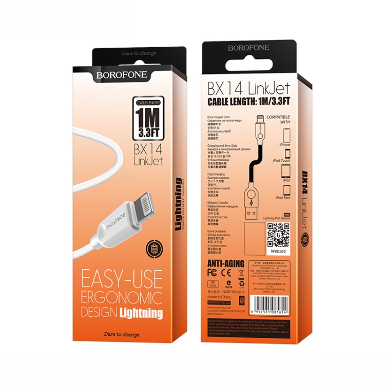 Borofone BX14 2A Max Output USB to 8 Pin Link Jet Charging Data Cable, Cable Length:1m(White) Borofone BX14 2A Max Output USB to 8 Pin Link Jet Charging Data Cable, Cable Length:1m(White)