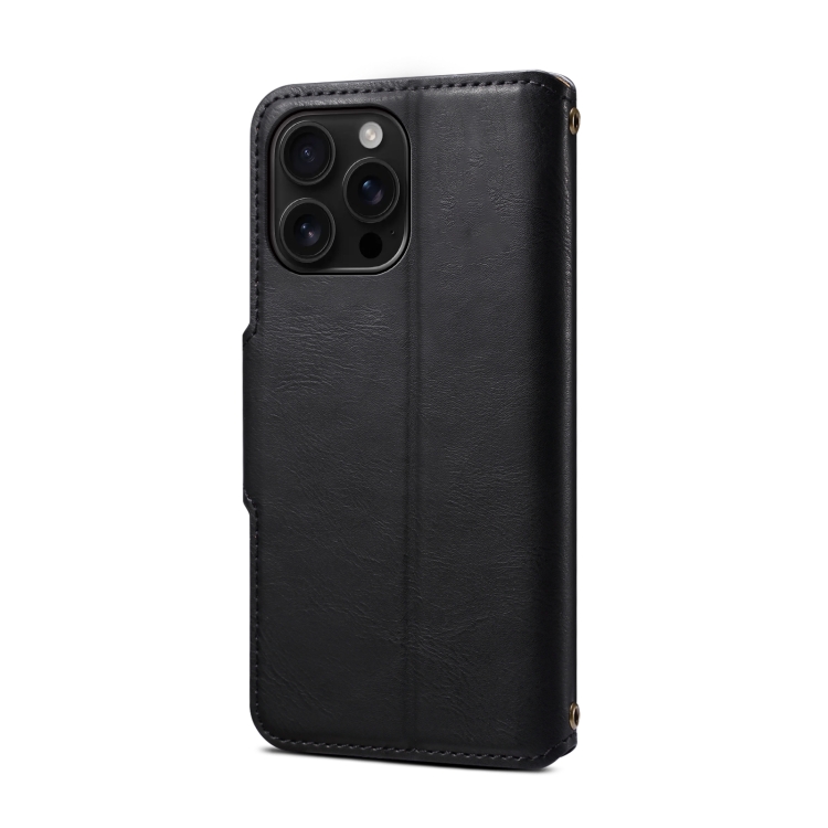 For iPhone 16 Pro Max Denior Cowhide Texture Wallet Style Leather Phone Case(Black) For iPhone 16 Pro Max Denior Cowhide Texture Wallet Style Leather Phone Case(Black)