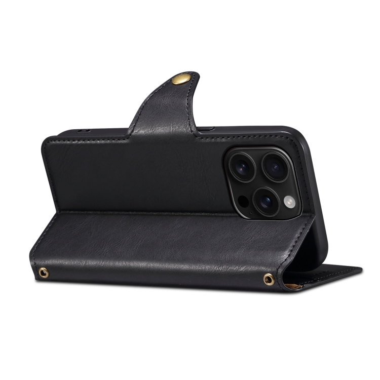 For iPhone 16 Pro Max Denior Cowhide Texture Wallet Style Leather Phone Case(Black) For iPhone 16 Pro Max Denior Cowhide Texture Wallet Style Leather Phone Case(Black)
