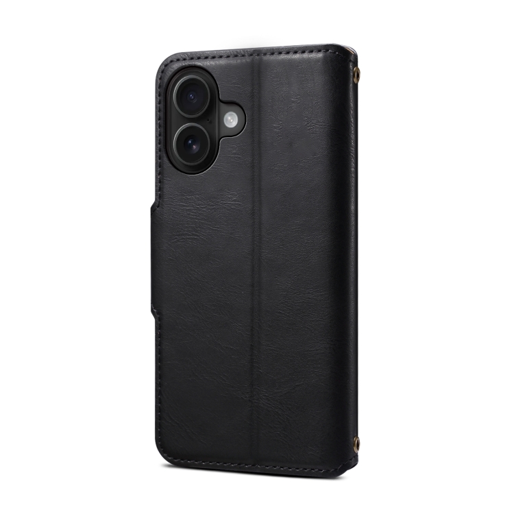 For iPhone 16 Denior Cowhide Texture Wallet Style Leather Phone Case(Black)