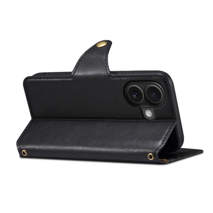 For iPhone 16 Denior Cowhide Texture Wallet Style Leather Phone Case(Black)