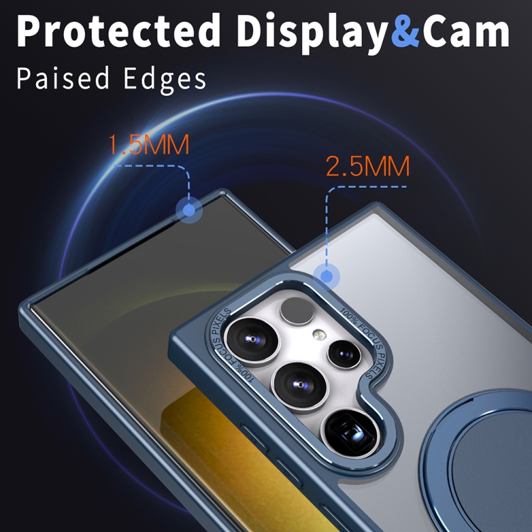 For Samsung Galaxy S23 Ultra 5G 360-degree Rotating MagSafe Magnetic Holder Phone Case(Navy Blue)