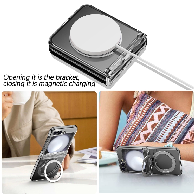 For Samsung Galaxy Z Flip6 5G 360 Degree Stand MagSafe Magnetic All-inclusive Phone Case(Transparent) For Samsung Galaxy Z Flip6 5G 360 Degree Stand MagSafe Magnetic All-inclusive Phone Case(Transparent)