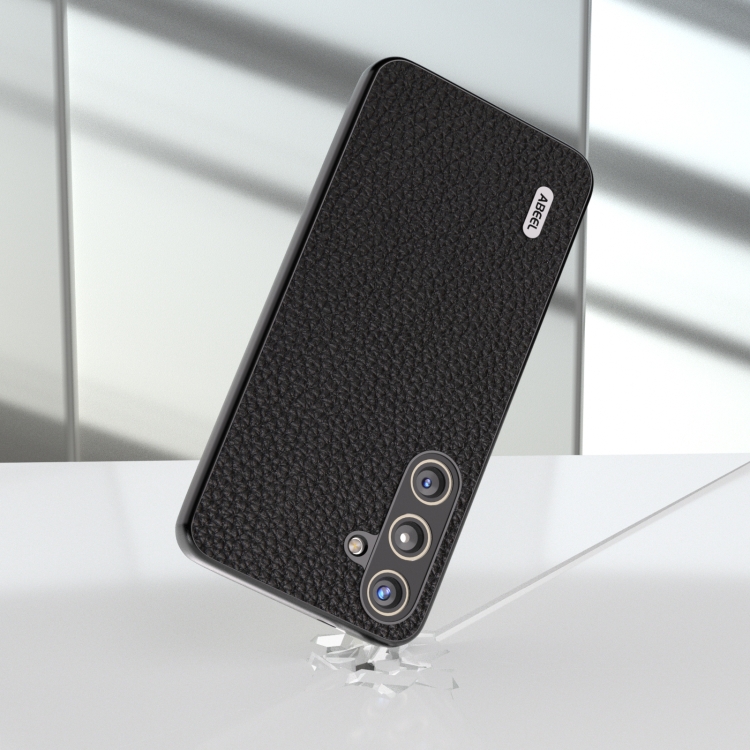 For Samsung Galaxy S24+ 5G ABEEL Genuine Leather Litchi Texture Phone Case(Black)