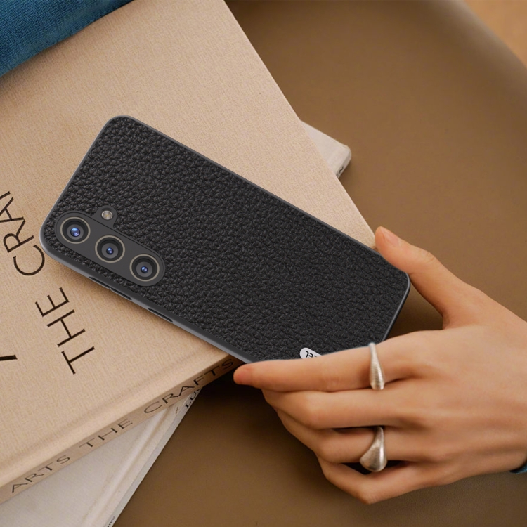 For Samsung Galaxy S24+ 5G ABEEL Genuine Leather Litchi Texture Phone Case(Black)
