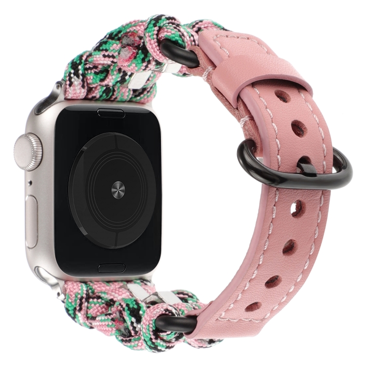 Pour Apple Watch Series 9 45 mm Bracelet de montre en cuir véritable  Paracord (camouflage rose)