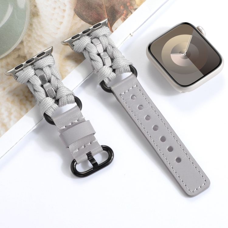 For Apple Watch Series 41mm Paracord Genuine Leather Watch Band