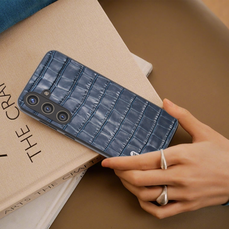 For Samsung Galaxy S24+ 5G ABEEL Crocodile Texture Genuine Leather Phone Case(Blue) For Samsung Galaxy S24+ 5G ABEEL Crocodile Texture Genuine Leather Phone Case(Blue)