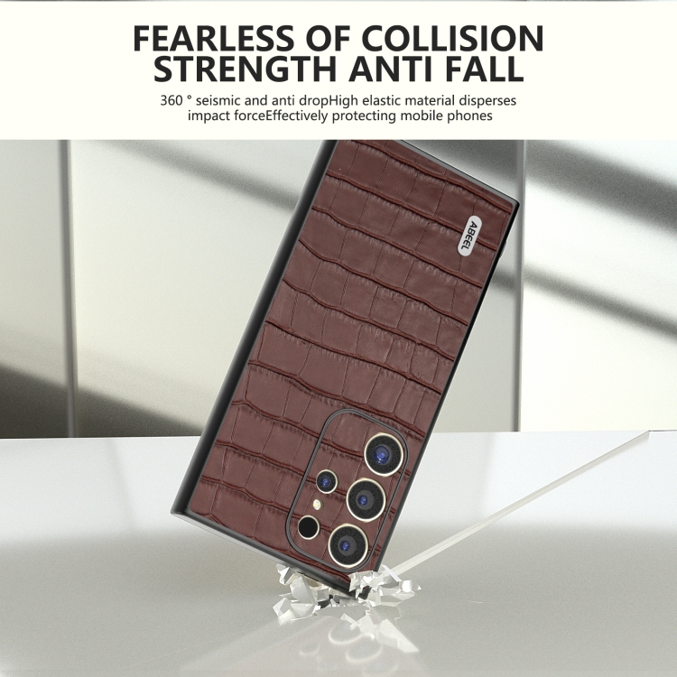 For Samsung Galaxy S24 Ultra 5G ABEEL Crocodile Texture Genuine Leather Phone Case(Brown) For Samsung Galaxy S24 Ultra 5G ABEEL Crocodile Texture Genuine Leather Phone Case(Brown)