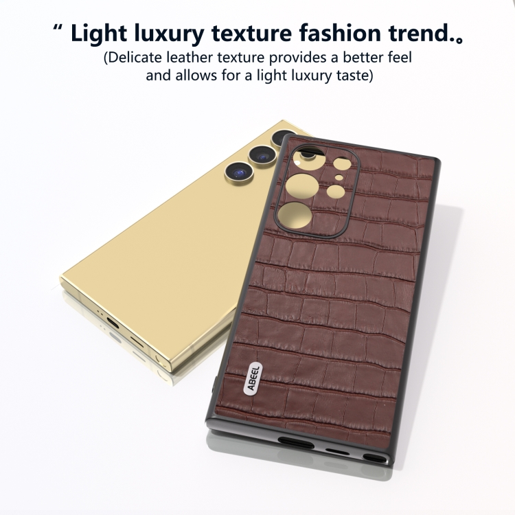 For Samsung Galaxy S24 Ultra 5G ABEEL Crocodile Texture Genuine Leather Phone Case(Brown) For Samsung Galaxy S24 Ultra 5G ABEEL Crocodile Texture Genuine Leather Phone Case(Brown)