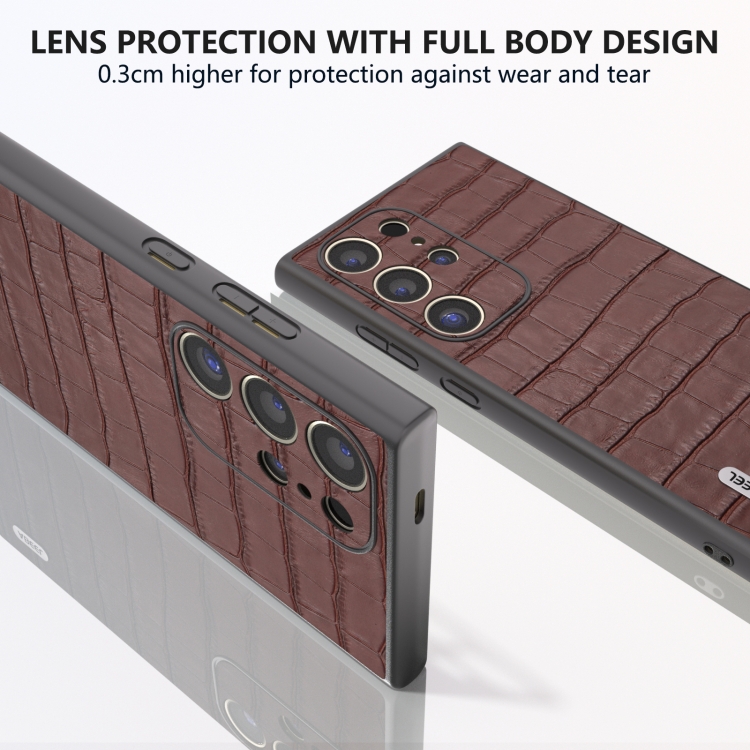 For Samsung Galaxy S24 Ultra 5G ABEEL Crocodile Texture Genuine Leather Phone Case(Brown) For Samsung Galaxy S24 Ultra 5G ABEEL Crocodile Texture Genuine Leather Phone Case(Brown)