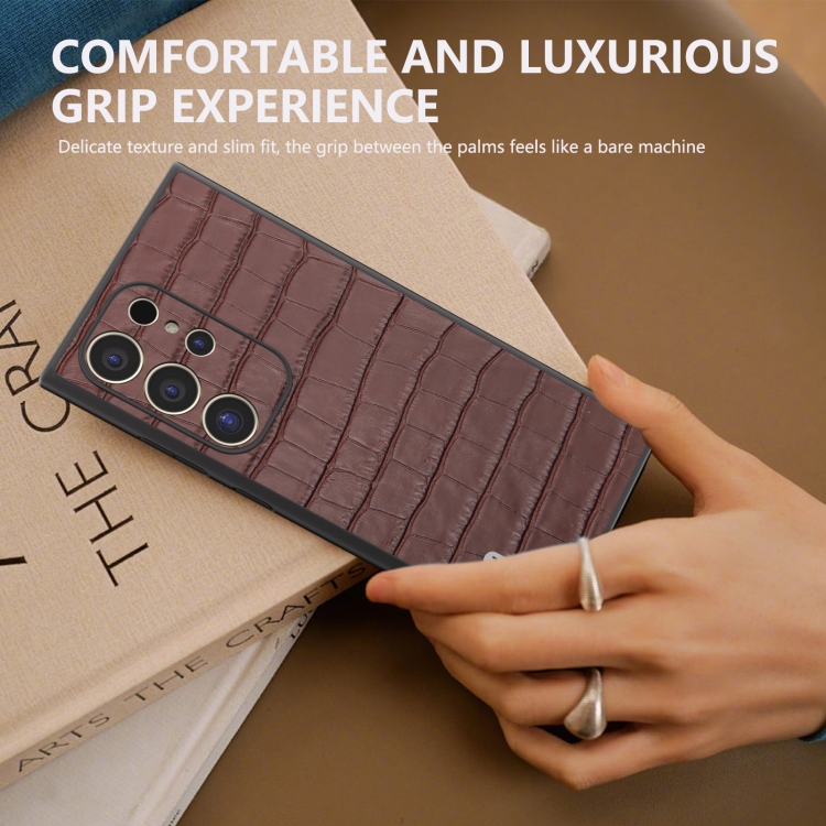 For Samsung Galaxy S24 Ultra 5G ABEEL Crocodile Texture Genuine Leather Phone Case(Brown) For Samsung Galaxy S24 Ultra 5G ABEEL Crocodile Texture Genuine Leather Phone Case(Brown)