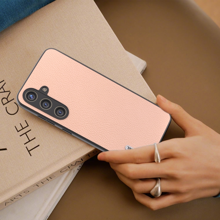 For Samsung Galaxy S24+ 5G ABEEL Genuine Leather + PC Litchi Texture Phone Case(Pink Gold) For Samsung Galaxy S24+ 5G ABEEL Genuine Leather + PC Litchi Texture Phone Case(Pink Gold)