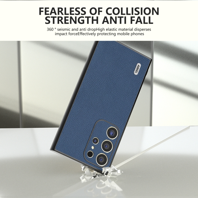 For Samsung Galaxy S24 Ultra 5G ABEEL Genuine Leather + PC Litchi Texture Phone Case(Blue) For Samsung Galaxy S24 Ultra 5G ABEEL Genuine Leather + PC Litchi Texture Phone Case(Blue)