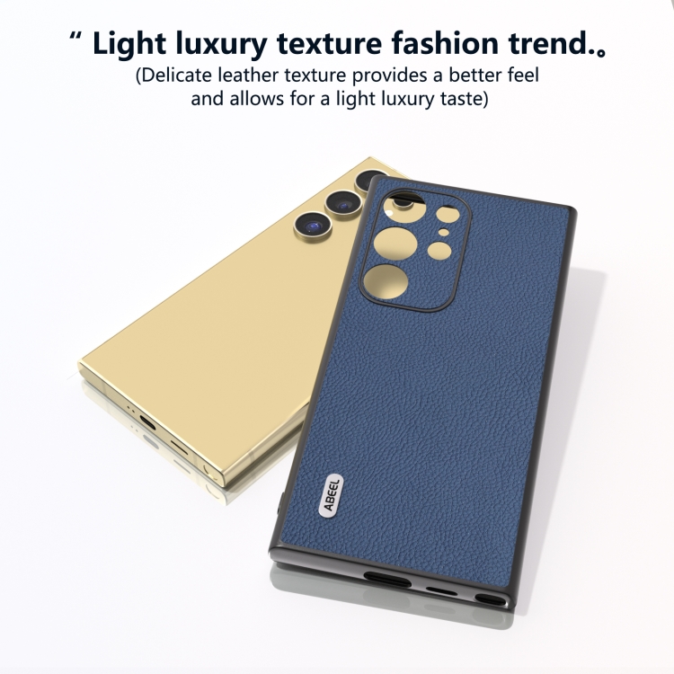 For Samsung Galaxy S24 Ultra 5G ABEEL Genuine Leather + PC Litchi Texture Phone Case(Blue) For Samsung Galaxy S24 Ultra 5G ABEEL Genuine Leather + PC Litchi Texture Phone Case(Blue)