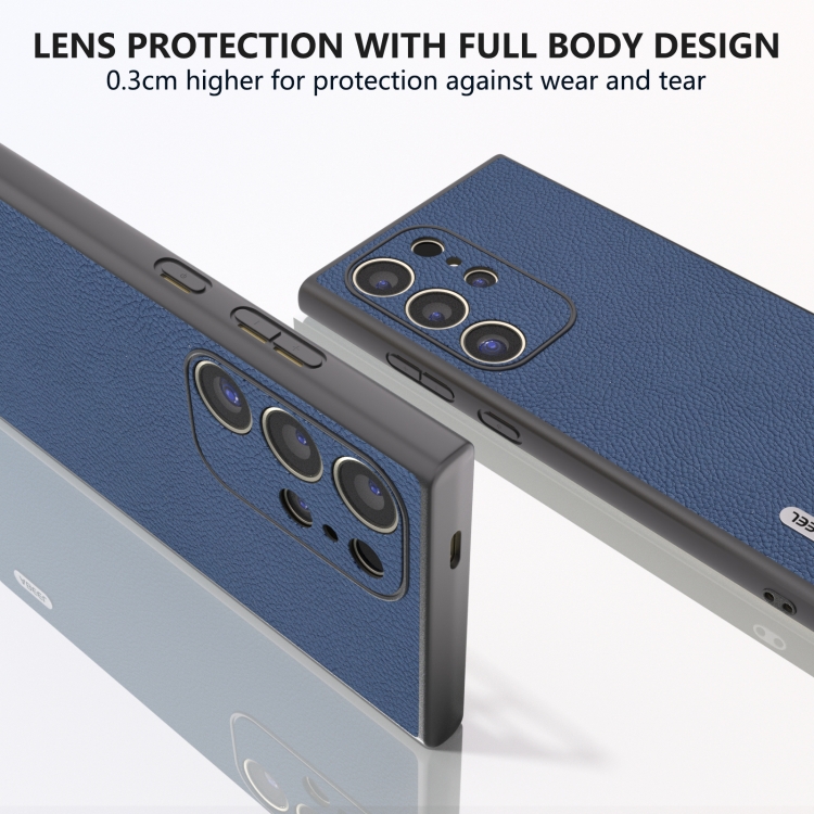 For Samsung Galaxy S24 Ultra 5G ABEEL Genuine Leather + PC Litchi Texture Phone Case(Blue) For Samsung Galaxy S24 Ultra 5G ABEEL Genuine Leather + PC Litchi Texture Phone Case(Blue)