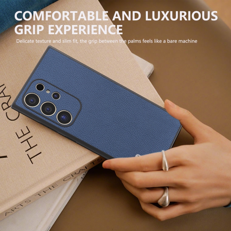 For Samsung Galaxy S24 Ultra 5G ABEEL Genuine Leather + PC Litchi Texture Phone Case(Blue) For Samsung Galaxy S24 Ultra 5G ABEEL Genuine Leather + PC Litchi Texture Phone Case(Blue)