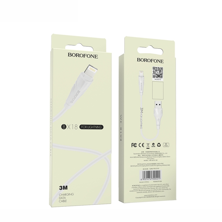 Borofone BX18 1.6A Max Output USB to 8 Pin Optimal Charging Data Cable, Cable Length:3m(White) Borofone BX18 1.6A Max Output USB to 8 Pin Optimal Charging Data Cable, Cable Length:3m(White)