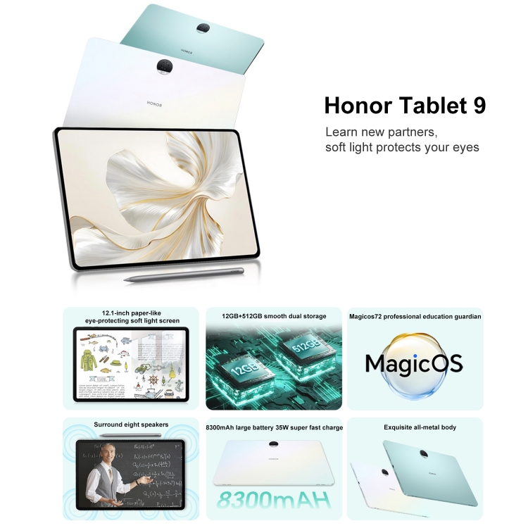 Honor Tablet 9 12.1 inch WiFi, Soft Light 12GB+256GB, MagicOS 7.2 Snapdragon 6 Gen1 Octa Core 2.2GHz, Not Support Google Play(Grey) - B1