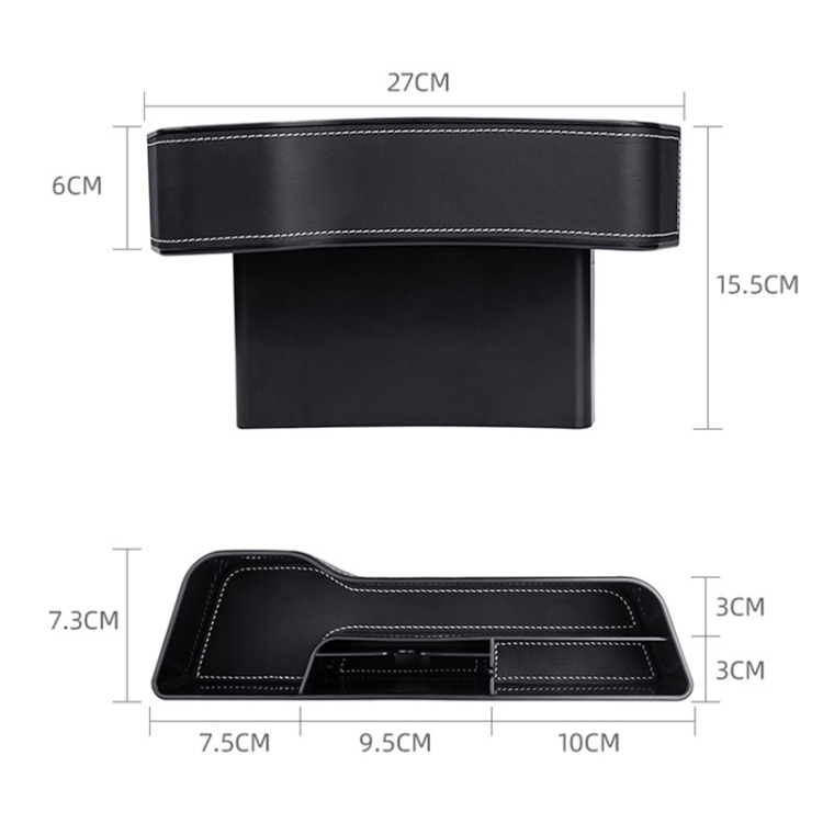 Caja de consola multifuncional para automóvil Portavasos Caja de almacenamiento lateral con espacio para el asiento, Estilo de cuero, Color: Negro (Asiento del pasajero delantero) - 2