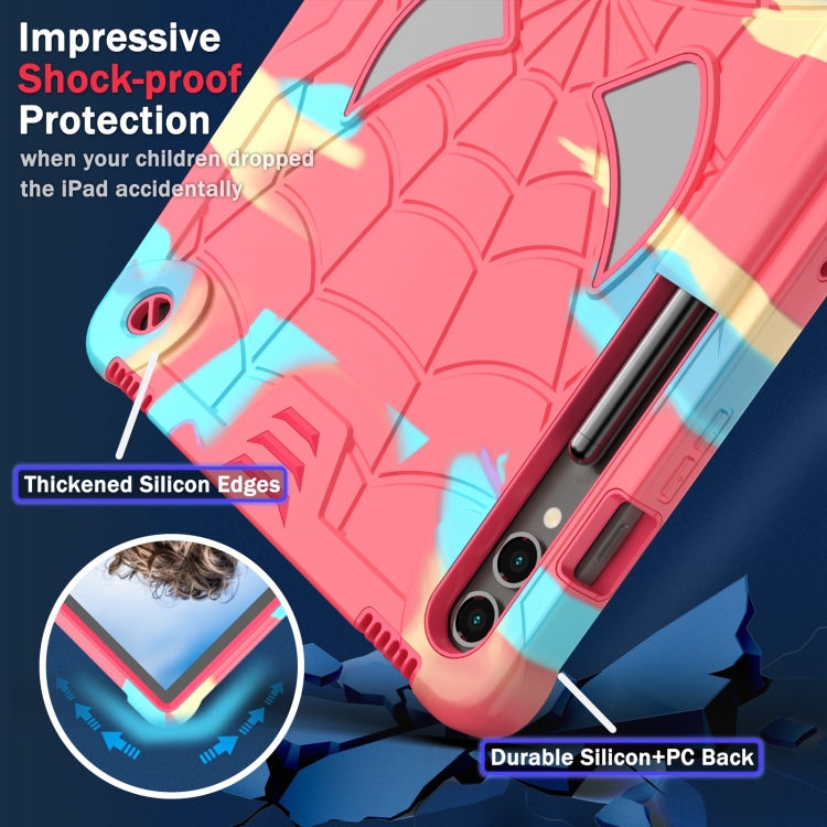 For Samsung Galaxy Tab S9 FE+ / S9+ Fold-Holder Spider Silicone Hybrid PC Tablet Case(Camouflage Rose Red)