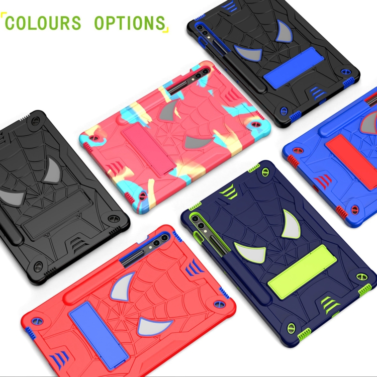 For Samsung Galaxy Tab S9 FE+ / S9+ Fold-Holder Spider Silicone Hybrid PC Tablet Case(Camouflage Rose Red)