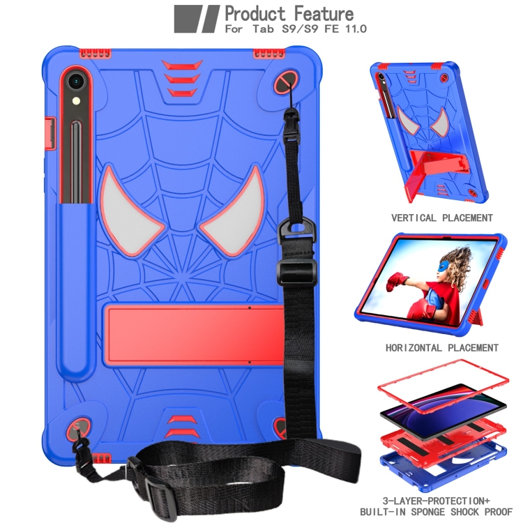 For Samsung Galaxy Tab S9 FE / S9 Fold-Holder Spider Silicone Hybrid PC Tablet Case(Blue Red) For Samsung Galaxy Tab S9 FE / S9 Fold-Holder Spider Silicone Hybrid PC Tablet Case(Blue Red)
