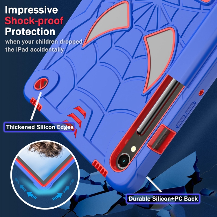 For Samsung Galaxy Tab S9 FE / S9 Fold-Holder Spider Silicone Hybrid PC Tablet Case(Blue Red) For Samsung Galaxy Tab S9 FE / S9 Fold-Holder Spider Silicone Hybrid PC Tablet Case(Blue Red)