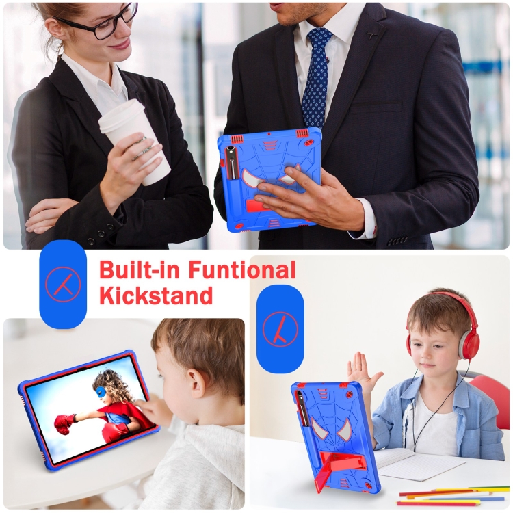 For Samsung Galaxy Tab S9 FE / S9 Fold-Holder Spider Silicone Hybrid PC Tablet Case(Blue Red) For Samsung Galaxy Tab S9 FE / S9 Fold-Holder Spider Silicone Hybrid PC Tablet Case(Blue Red)