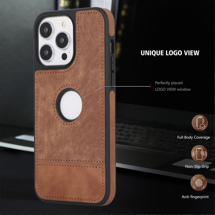 For iPhone 12 Pro Max Splicing Sewing Hollow Cutout PU Phone Case(Brown) For iPhone 12 Pro Max Splicing Sewing Hollow Cutout PU Phone Case(Brown)