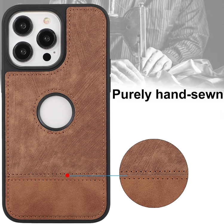 For iPhone 12 Pro Max Splicing Sewing Hollow Cutout PU Phone Case(Brown) For iPhone 12 Pro Max Splicing Sewing Hollow Cutout PU Phone Case(Brown)