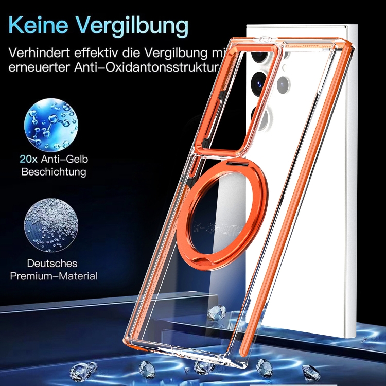 For Samsung Galaxy S24 Ultra 5G Magnetic 360 Degree Rotating Holder Phone Case(Orange) For Samsung Galaxy S24 Ultra 5G Magnetic 360 Degree Rotating Holder Phone Case(Orange)