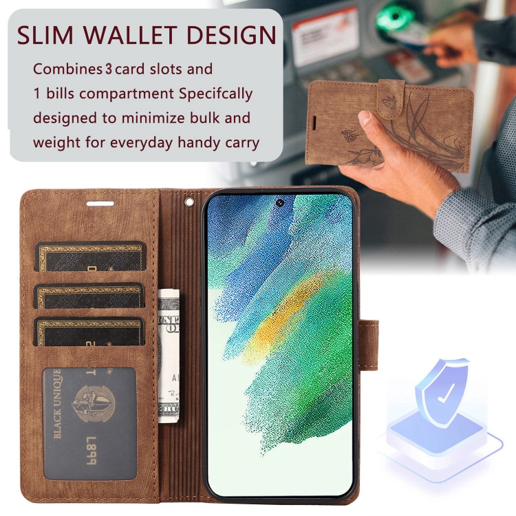 For Samsung Galaxy S24 Ultra 5G Orchid Butterfly Embossed Leather Phone Case(Brown)