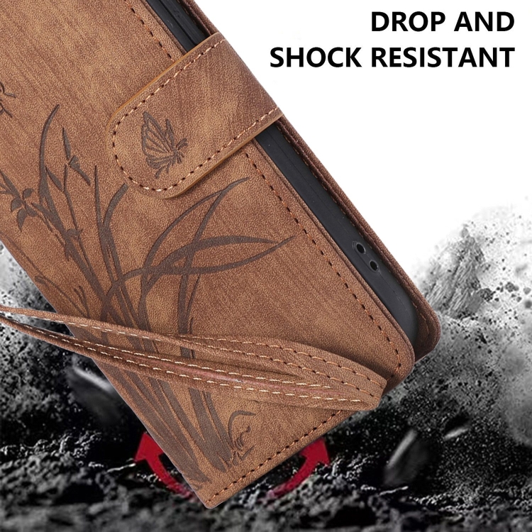 For Samsung Galaxy S24 Ultra 5G Orchid Butterfly Embossed Leather Phone Case(Brown)