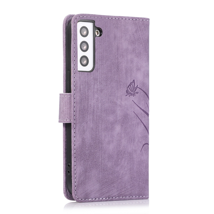 For Samsung Galaxy S22+ 5G Orchid Butterfly Embossed Leather Phone Case(Purple)