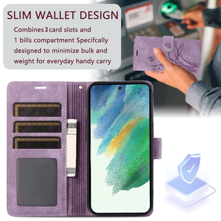 For Samsung Galaxy S22+ 5G Orchid Butterfly Embossed Leather Phone Case(Purple)