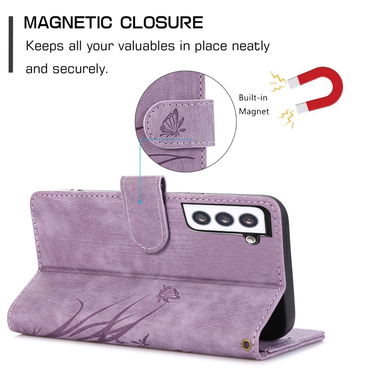 For Samsung Galaxy S22+ 5G Orchid Butterfly Embossed Leather Phone Case(Purple)