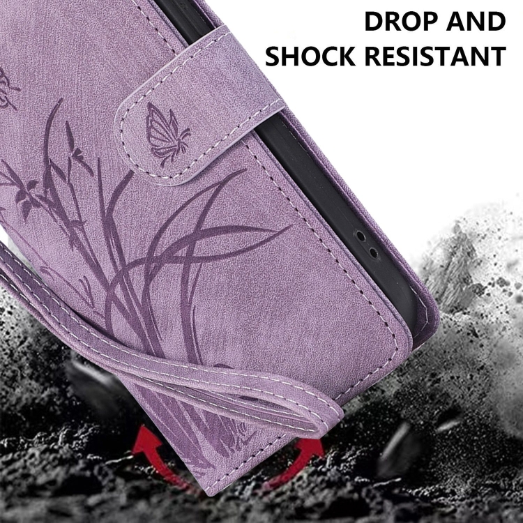 For Samsung Galaxy S22+ 5G Orchid Butterfly Embossed Leather Phone Case(Purple)